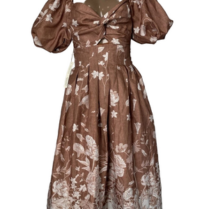 NEW EN SAISON Midi Dress Ginger Brown Size XSP Monet Floral Twist Bust Cutout